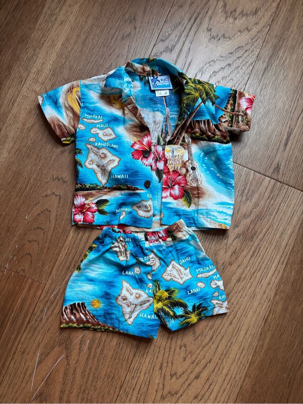 Blue Hawaiian Print Kids Two-Piece Set